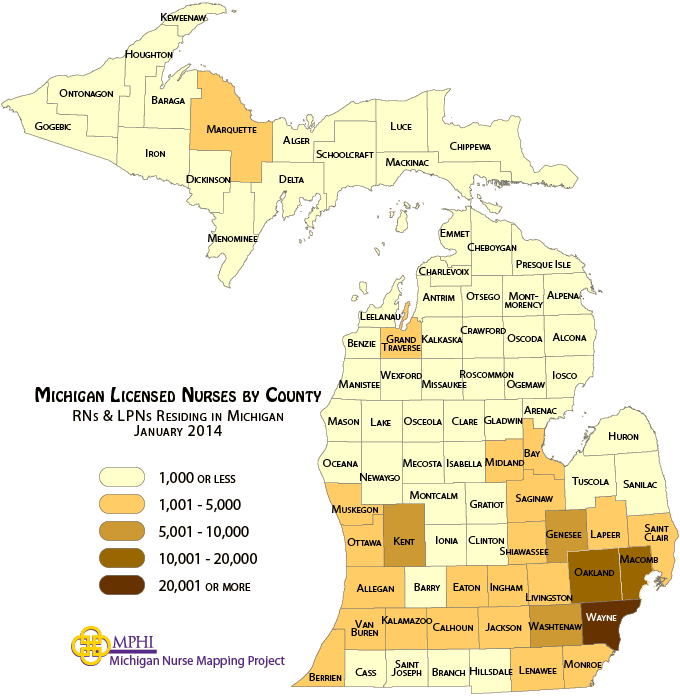 MI total nurses by county